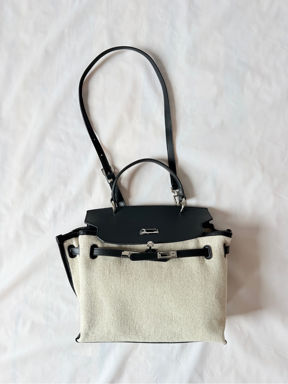 canvas leather tote backpack convertible straps cream black nWOT - Picture 12 of 17